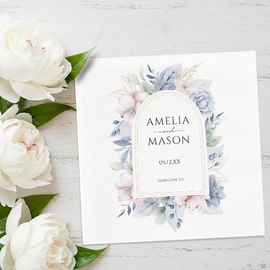 Serviette En Papier Dusty Blue and Blush Pink Floral Arch Wedding