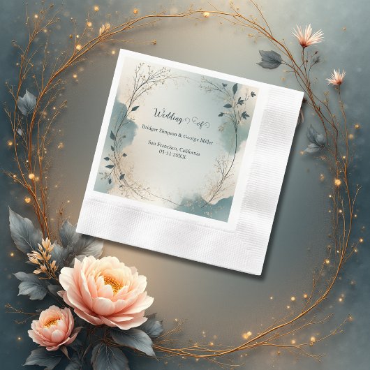 Serviette En Papier Dusty Blue Beige Boho Chic foliage wreath Wedding