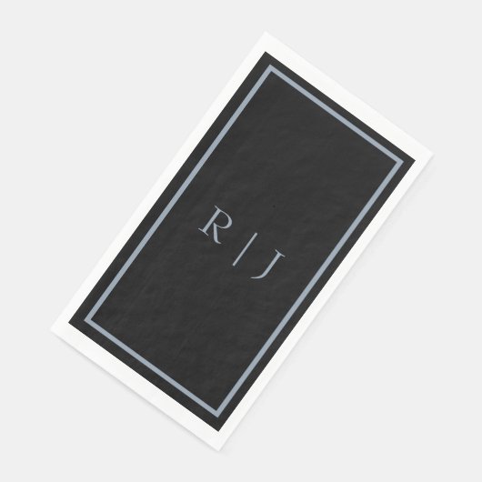 Serviette En Papier Dusty Blue Black Monogram Letters Initials Wedding (Coin)