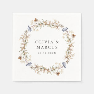 Serviette En Papier Dusty Blue Boho Fleur sauvage Mariage de couronne