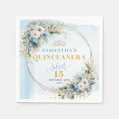 Serviette En Papier Dusty Blue Boho Greenery Gold Glitter Quinceañera  (Devant)