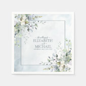 Serviette En Papier Dusty Blue Botanical Greenery Mariage d'aquarelle (Devant)