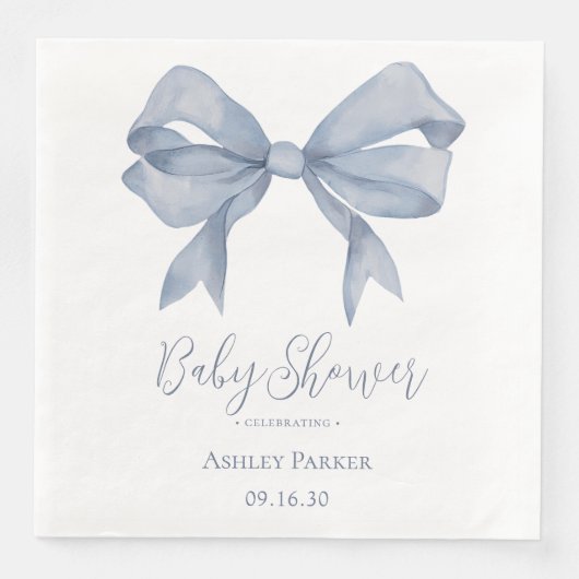 Serviette En Papier Dusty Blue Bow Boy Baby shower (Devant)