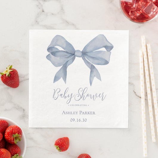 Serviette En Papier Dusty Blue Bow Boy Baby shower (En situation)