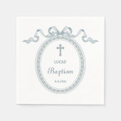 Serviette En Papier Dusty Blue Bow Cadre grec Baptême (Devant)