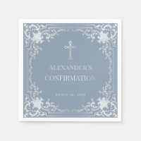 Dusty Blue Boy Confirmation Élégant Faux Silver