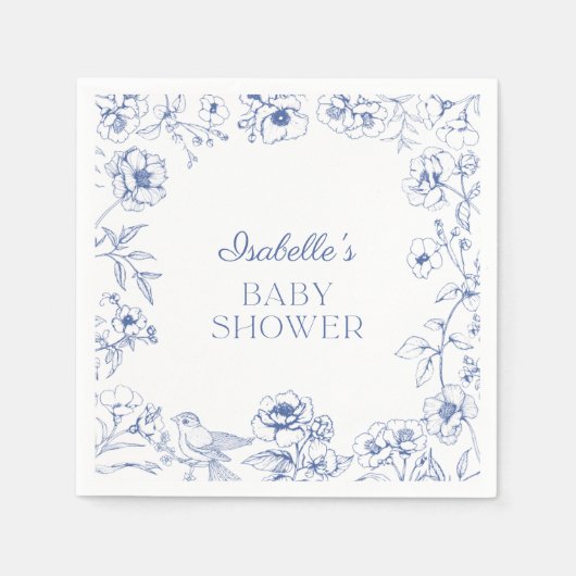 Serviette En Papier Dusty Blue Chinoiserie Baby shower garçon (Devant)