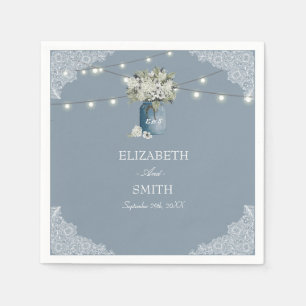 Serviette En Papier Dusty Blue Country Combiné Blanc Mariage dentelle