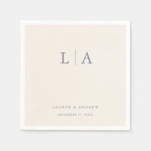 Serviette En Papier Dusty Blue & Cream Beige Monogramme Elégant Mariag
