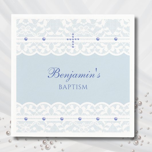 Serviette En Papier Dusty Blue Cross Christening Christian Baptism