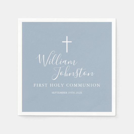 Serviette En Papier Dusty Blue Elegant First Holy Communion Napkins (Devant)