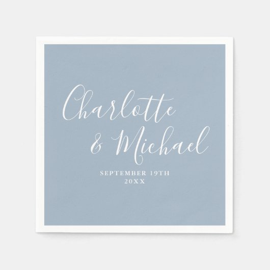 Serviette En Papier Dusty Blue Elegant Mariage de signature (Devant)