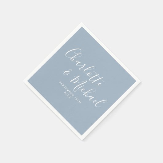 Serviette En Papier Dusty Blue Elegant Mariage de signature (Coin)