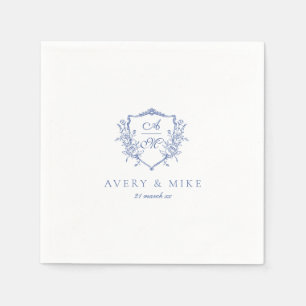 Serviette En Papier Dusty Blue Elegant Rose Vintage Crest Mariage