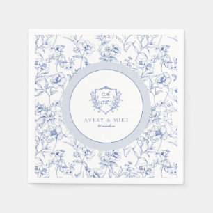Serviette En Papier Dusty Blue Elegant Rose Vintage Crest Mariage