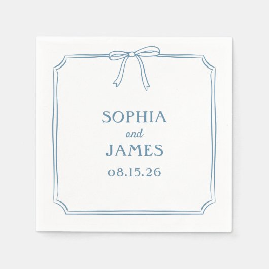Serviette En Papier Dusty Blue Elegant Whimsical Simple Bow Mariage (Devant)
