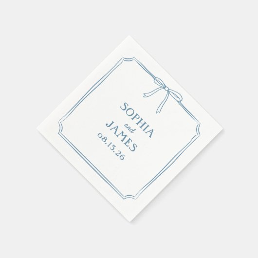 Serviette En Papier Dusty Blue Elegant Whimsical Simple Bow Mariage (Coin)