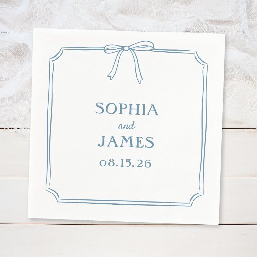 Serviette En Papier Dusty Blue Elegant Whimsical Simple Bow Mariage
