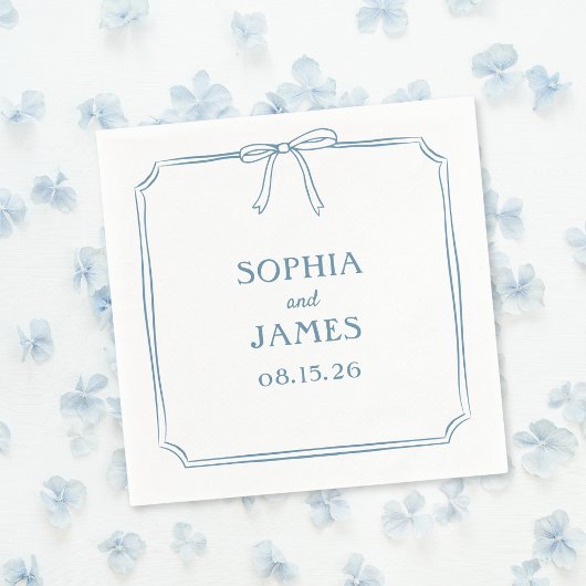 Serviette En Papier Dusty Blue Elegant Whimsical Simple Bow Mariage