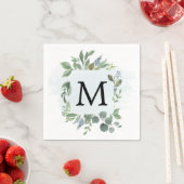 Serviette En Papier Dusty Blue Eucalyptus Monogram Cocktail Napkin (En situation)