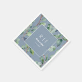 Serviette En Papier Dusty Blue Eucalyptus Monogram Mariage (Coin)