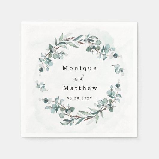 Serviette En Papier Dusty Blue Eucalyptus Vert Mariage rustique (Devant)
