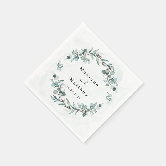 Serviette En Papier Dusty Blue Eucalyptus Vert Mariage rustique (Coin)