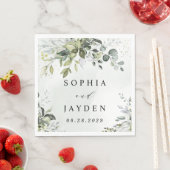 Serviette En Papier Dusty Blue Eucalyptus Vert Mariage Succulent (En situation)
