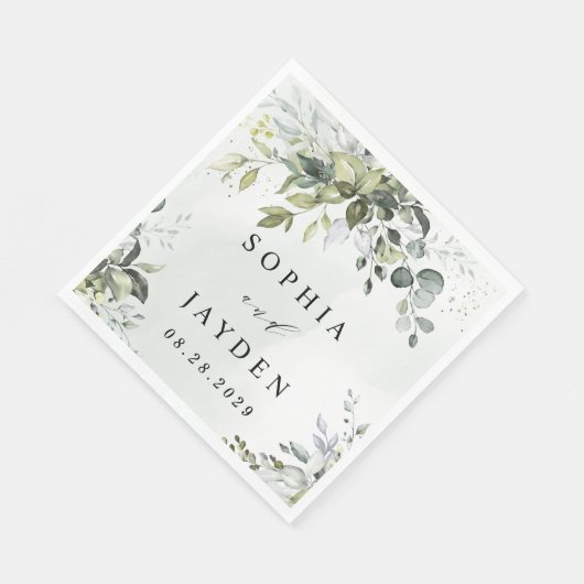 Serviette En Papier Dusty Blue Eucalyptus Vert Mariage Succulent (Coin)