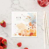 Serviette En Papier Dusty Blue Fall quitte Monogram Mariage (En situation)