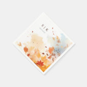 Serviette En Papier Dusty Blue Fall quitte Monogram Mariage (Coin)