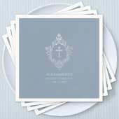 Serviette En Papier Dusty Blue First Communion Elegant Boy Crest Cross