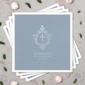 Serviette En Papier Dusty Blue First Communion Elegant Boy Crest Cross