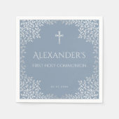 Serviette En Papier Dusty Blue First Holy Communion Elégant Garçon Feu (Devant)