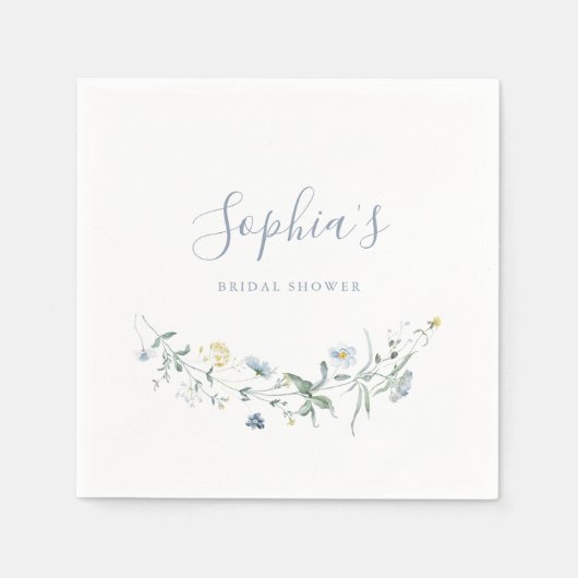 Serviette En Papier Dusty Blue Fleur sauvage Rustic Boho Fête des mari (Devant)