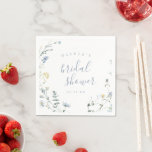 Serviette En Papier Dusty Blue Fleur sauvage Rustic Boho Fête des mari<br><div class="desc">Elégante délicate aquarelle fleur sauvage conception de couronne avec script moderne. Palettes pastel de jaune tendre, blanc cassé, vert sauge, bleu poussiéreux, verdure botanique, simple et romantique. Idéal pour une fête moderne de douche nuptiale bleu rustique, boho country garden party au printemps et en été. Voir toutes les pièces correspondantes...</div>