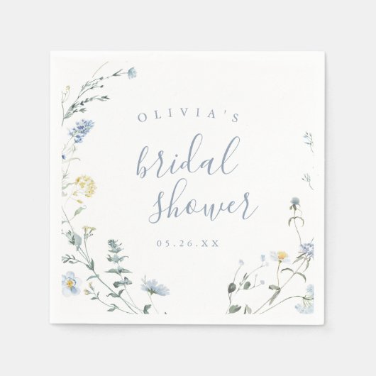 Serviette En Papier Dusty Blue Fleur sauvage Rustic Boho Fête des mari (Devant)