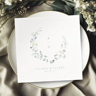 Serviette En Papier Dusty Blue Fleur sauvage Rustic Boho Mariage Monog