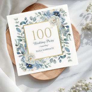 Serviette En Papier Dusty Blue Floral 100e anniversaire