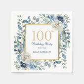 Serviette En Papier Dusty Blue Floral 100e anniversaire (Devant)
