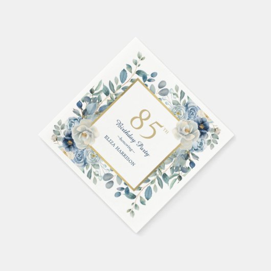 Serviette En Papier Dusty Blue Floral 85e anniversaire (Coin)
