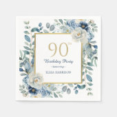 Serviette En Papier Dusty Blue Floral 90e anniversaire (Devant)