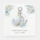 Serviette En Papier Dusty Blue Floral Ancre Mariage nautique (Devant)
