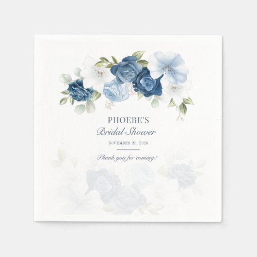 Serviette En Papier Dusty Blue Floral Bloom Eucalyptus Succulent (Devant)