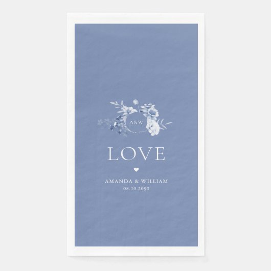 Serviette En Papier Dusty Blue Floral Guest Towels with "Love" (Devant)