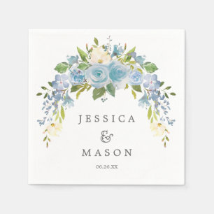 Serviette En Papier Dusty Blue Floral Mariage Napkin Cocktail Napkin