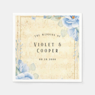 Serviette En Papier Dusty Blue Floral Vintage Music Mariage
