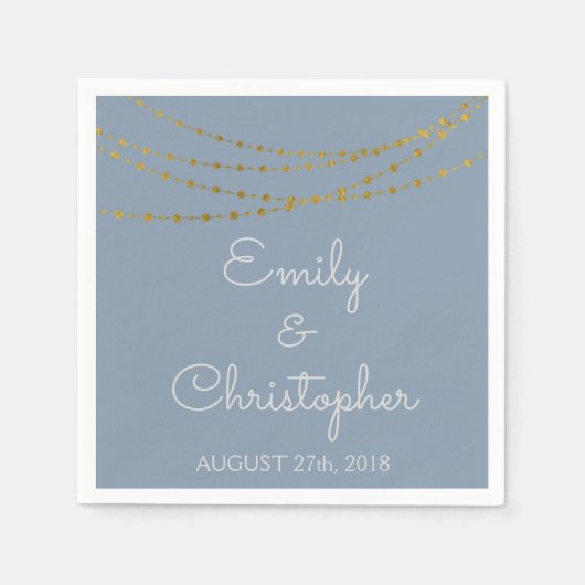 Serviette En Papier Dusty Blue & Gold Foil Mariage (Devant)