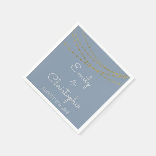 Serviette En Papier Dusty Blue & Gold Foil Mariage (Coin)