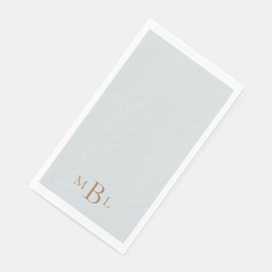 Serviette En Papier Dusty Blue Gold Monogram Mariage (Coin)